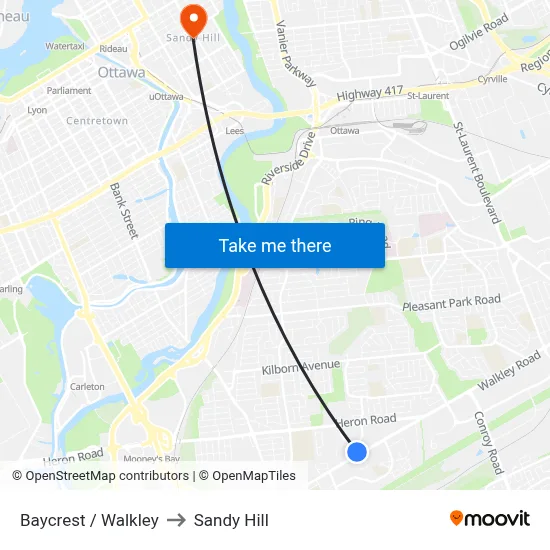 Baycrest / Walkley to Sandy Hill map