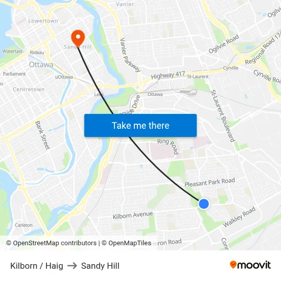 Kilborn / Haig to Sandy Hill map