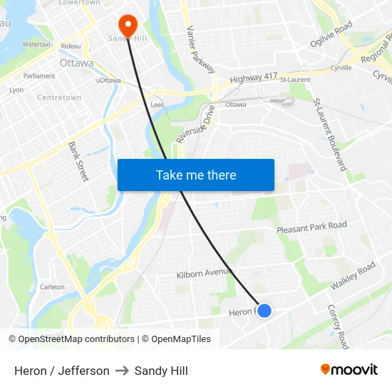 Heron / Jefferson to Sandy Hill map