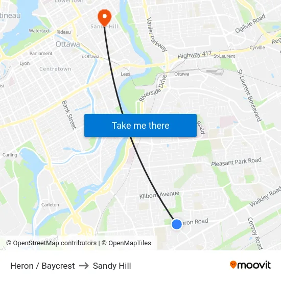 Heron / Baycrest to Sandy Hill map