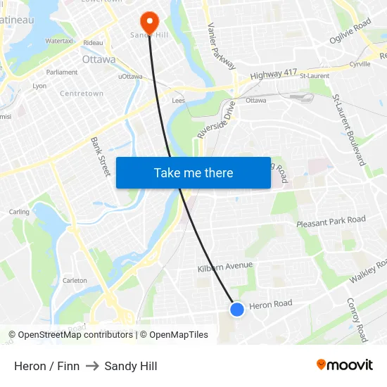 Heron / Finn to Sandy Hill map
