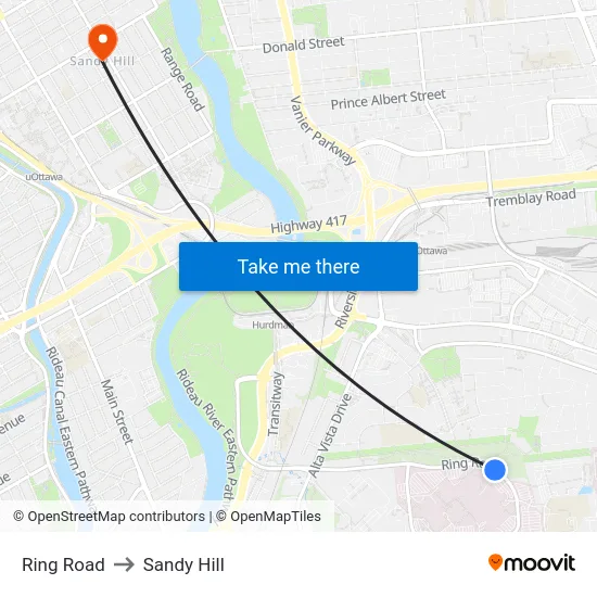 Ring Road to Sandy Hill map