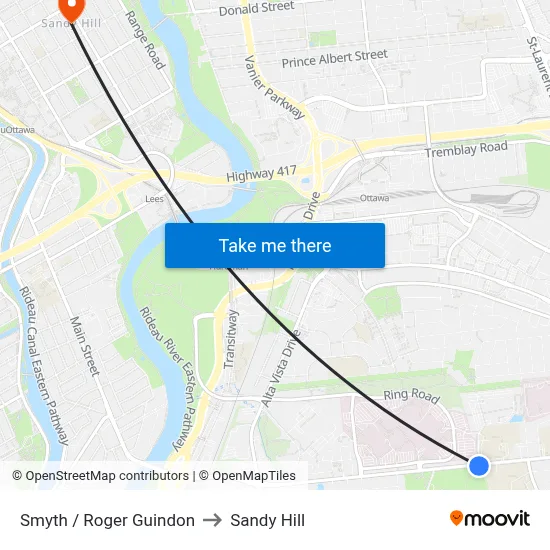 Smyth / Roger Guindon to Sandy Hill map