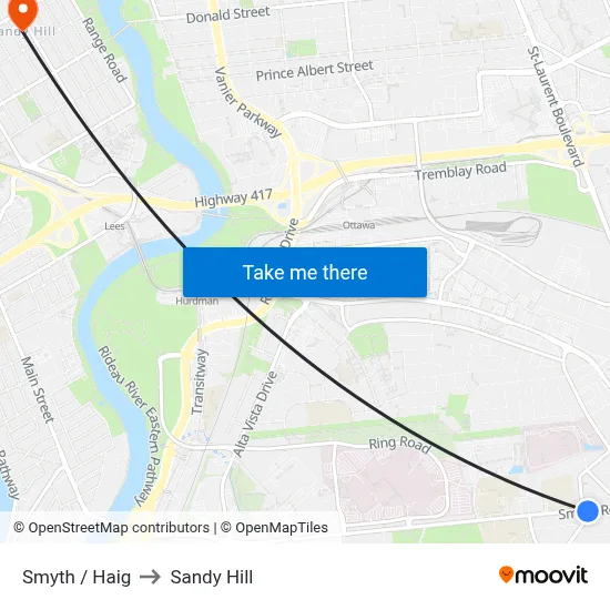 Smyth / Haig to Sandy Hill map