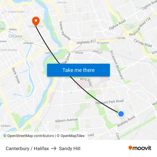 Canterbury / Halifax to Sandy Hill map