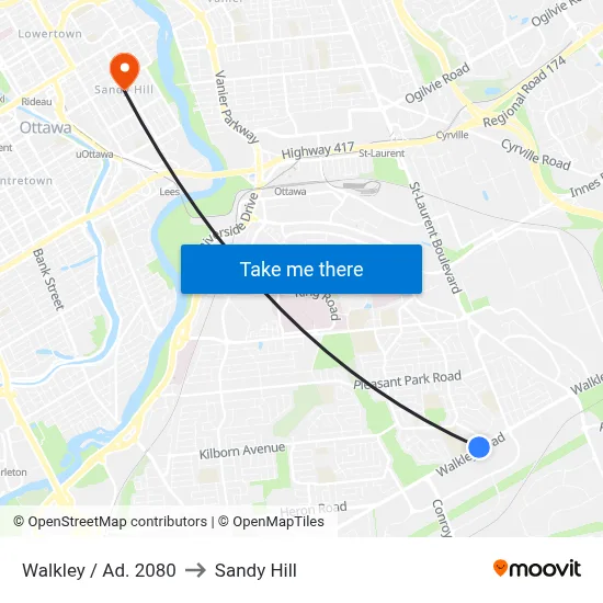 Walkley / Ad. 2080 to Sandy Hill map