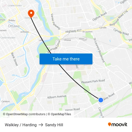 Walkley / Harding to Sandy Hill map