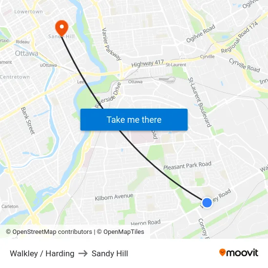 Walkley / Harding to Sandy Hill map