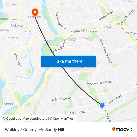 Walkley / Conroy to Sandy Hill map