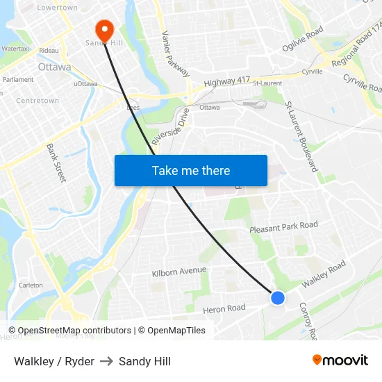 Walkley / Ryder to Sandy Hill map