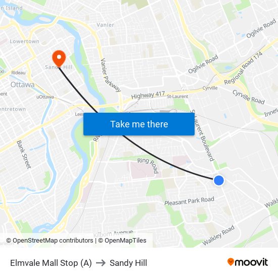 Elmvale Mall Stop (A) to Sandy Hill map