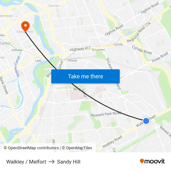 Walkley / Melfort to Sandy Hill map