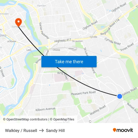 Walkley / Russell to Sandy Hill map
