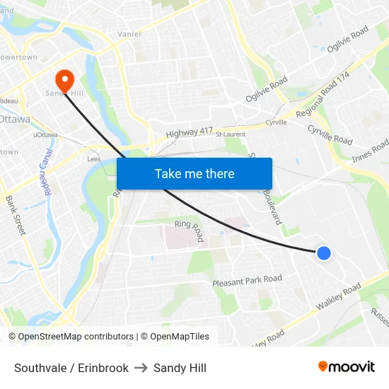 Southvale / Erinbrook to Sandy Hill map