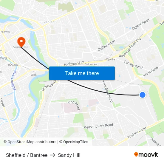 Sheffield / Bantree to Sandy Hill map