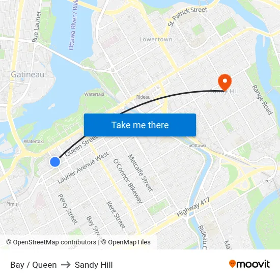 Bay / Queen to Sandy Hill map