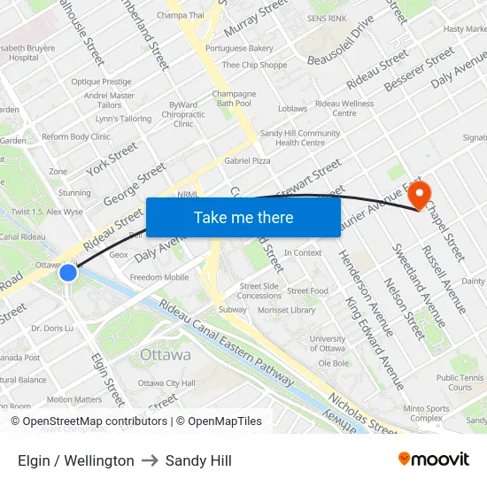 Elgin / Wellington to Sandy Hill map