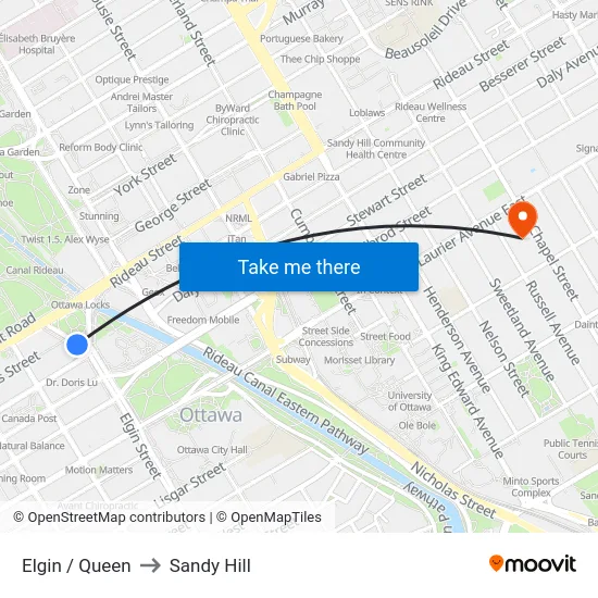 Elgin / Queen to Sandy Hill map