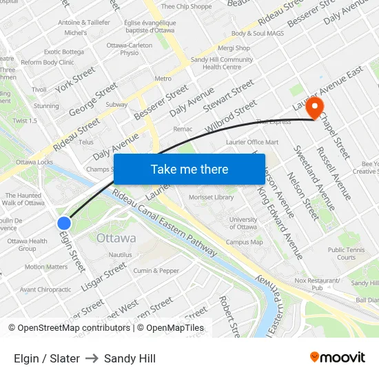 Elgin / Slater to Sandy Hill map
