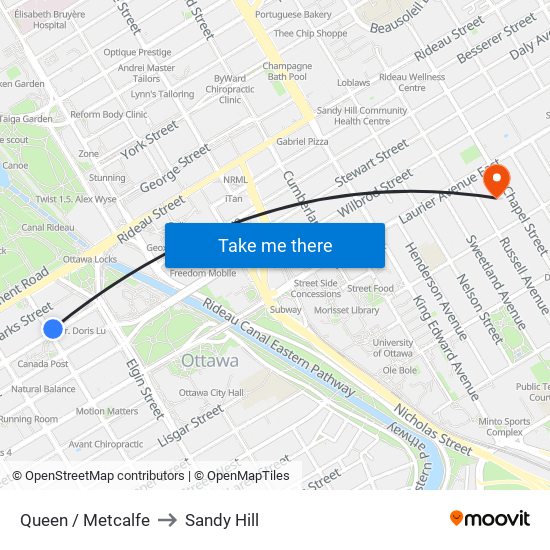 Queen / Metcalfe to Sandy Hill map