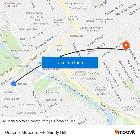 Queen / Metcalfe to Sandy Hill map