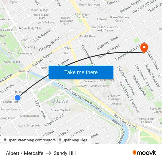Albert / Metcalfe to Sandy Hill map