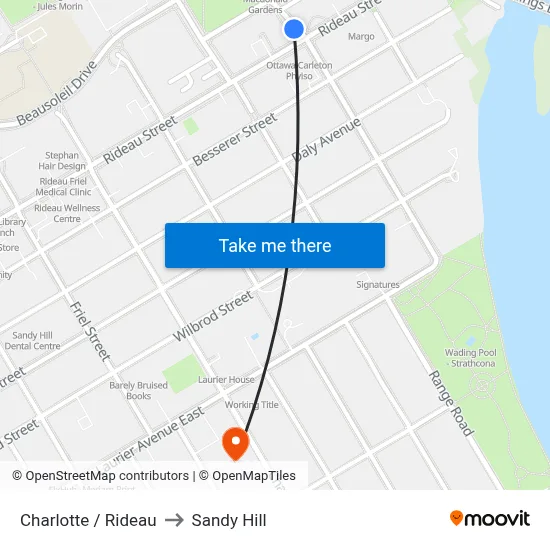 Charlotte / Rideau to Sandy Hill map