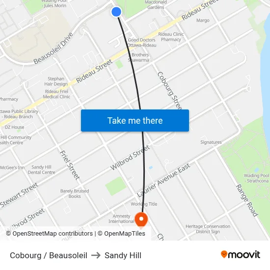 Cobourg / Beausoleil to Sandy Hill map