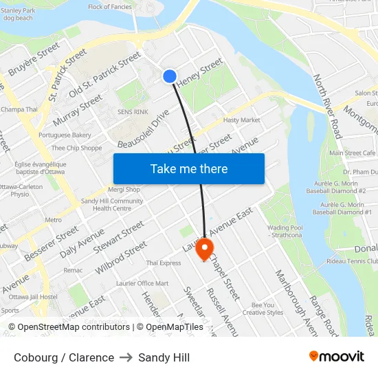 Cobourg / Clarence to Sandy Hill map
