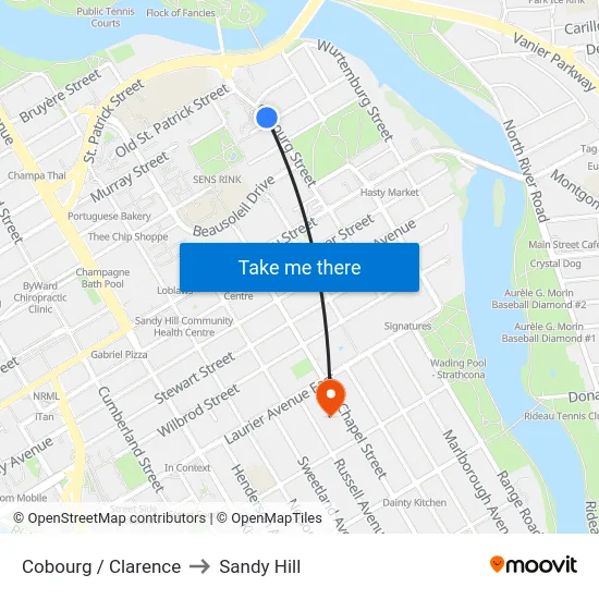Cobourg / Clarence to Sandy Hill map