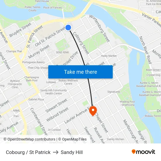 Cobourg / St Patrick to Sandy Hill map