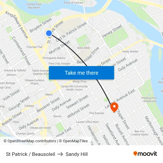 St Patrick / Beausoleil to Sandy Hill map