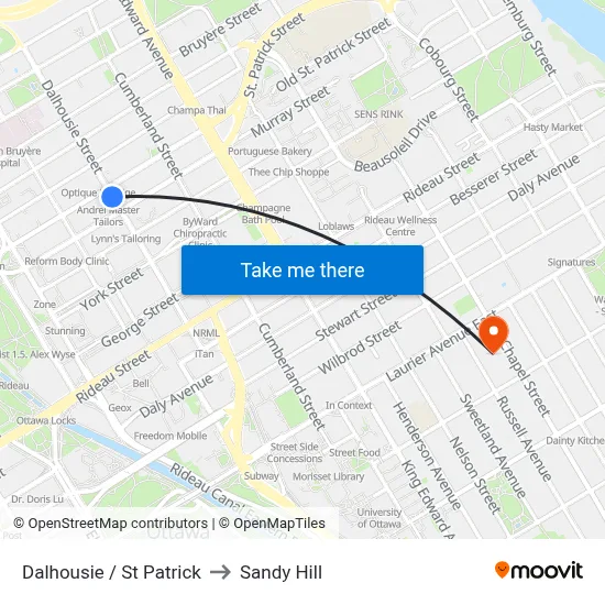 Dalhousie / St Patrick to Sandy Hill map