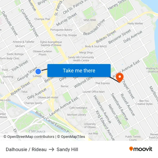 Dalhousie / Rideau to Sandy Hill map
