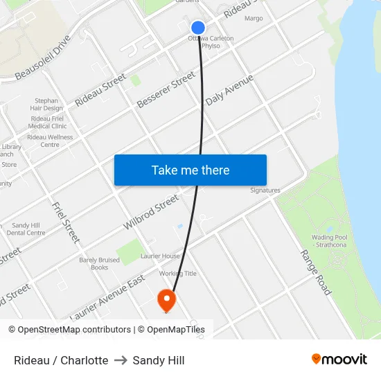 Rideau / Charlotte to Sandy Hill map
