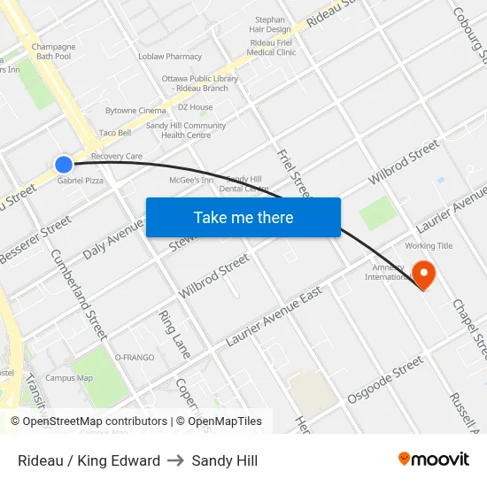 Rideau / King Edward to Sandy Hill map