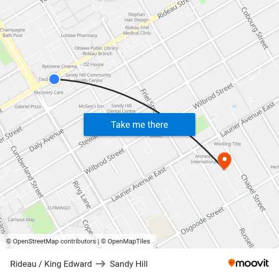 Rideau / King Edward to Sandy Hill map