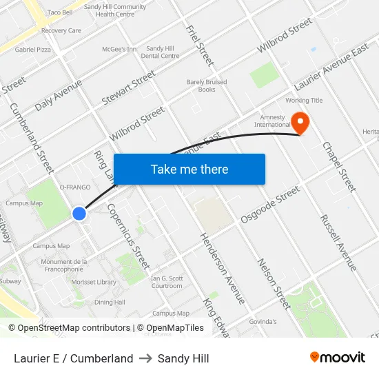 Laurier E / Cumberland to Sandy Hill map