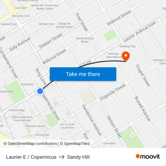 Laurier E / Copernicus to Sandy Hill map