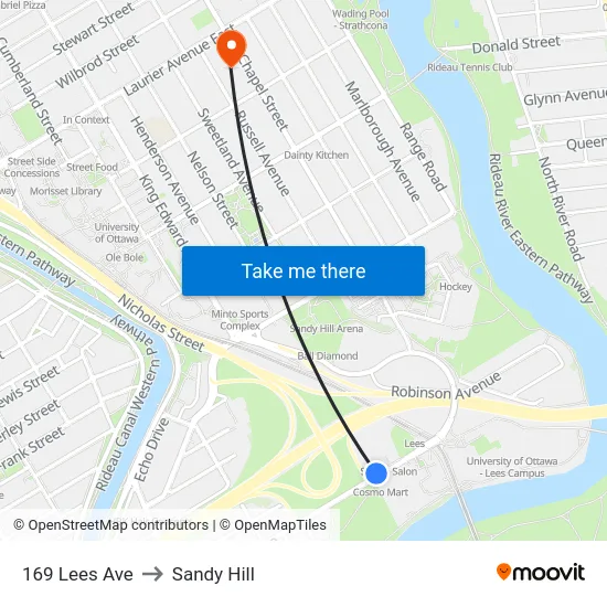 169 Lees Ave to Sandy Hill map