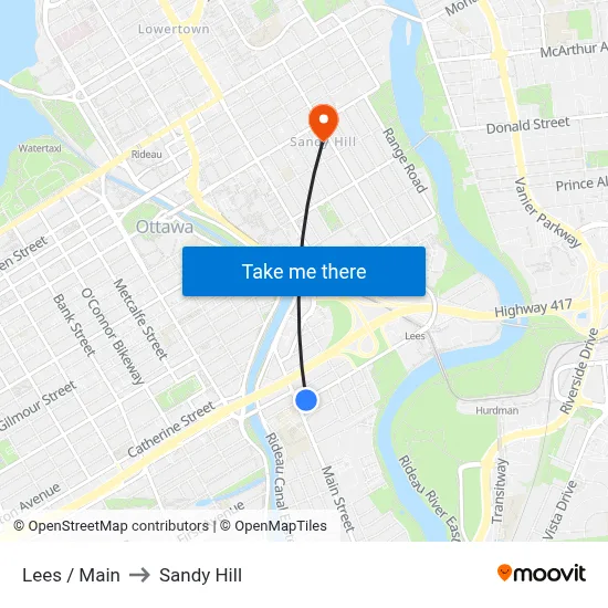 Lees / Main to Sandy Hill map