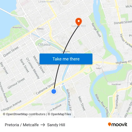 Pretoria / Metcalfe to Sandy Hill map
