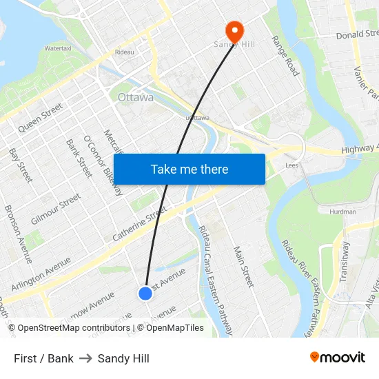 First / Bank to Sandy Hill map