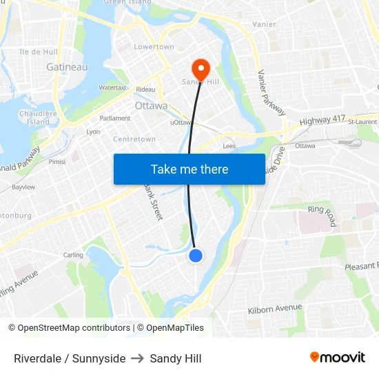 Riverdale / Sunnyside to Sandy Hill map