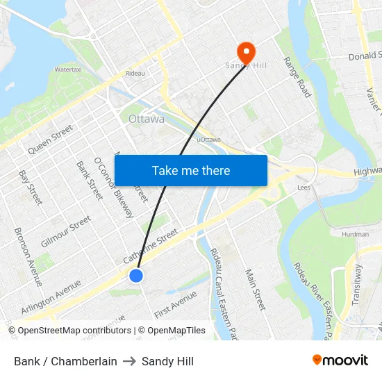 Bank / Chamberlain to Sandy Hill map