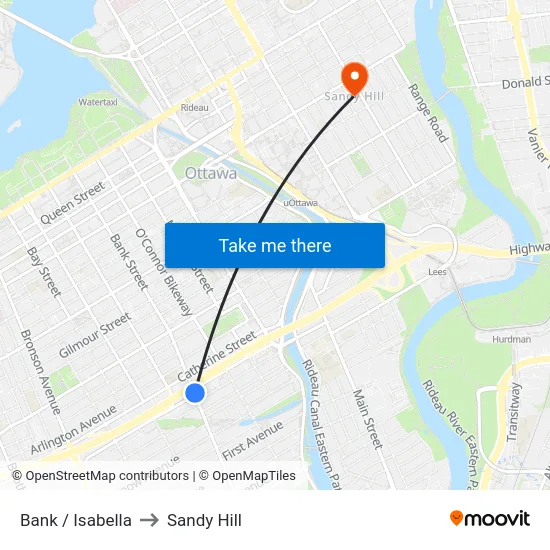 Bank / Isabella to Sandy Hill map