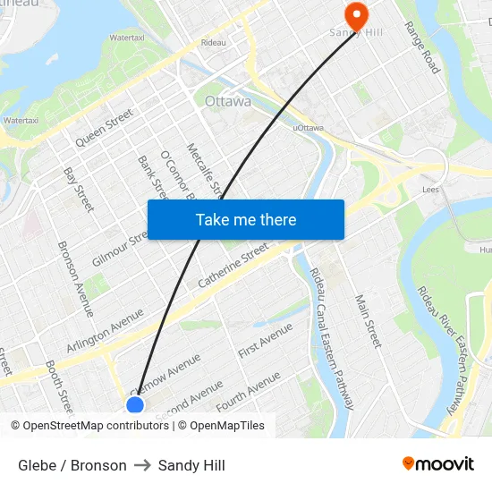 Glebe / Bronson to Sandy Hill map