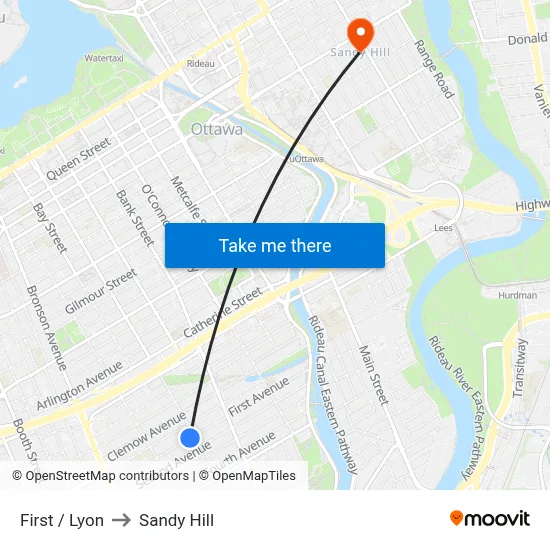 First / Lyon to Sandy Hill map