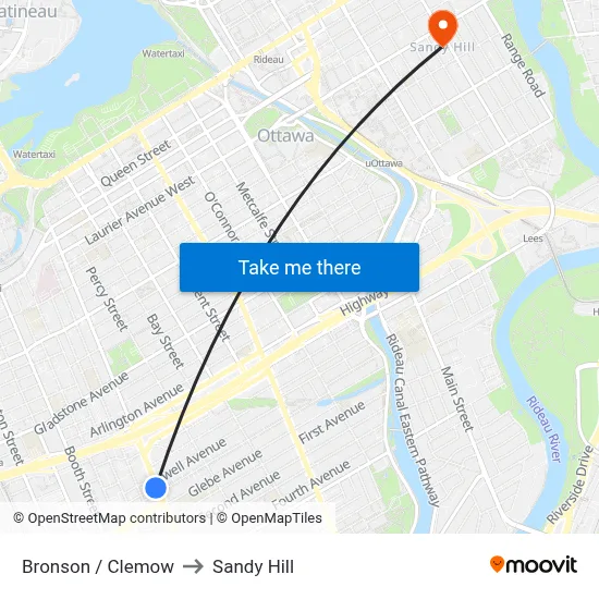 Bronson / Clemow to Sandy Hill map