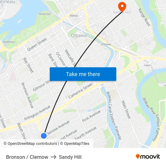 Bronson / Clemow to Sandy Hill map